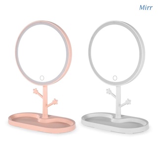 mirr led iluminado espejo de maquillaje de escritorio con ganchos base usb recargable portátil sin paso lámpara de atenuación ajustable ángulo cosmético espejo de tocador para dormitorio (1)