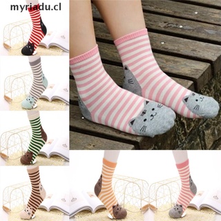 MYIDU Fashion Women Lady Casual Cute Cat Footprints Striped Cartoon Cotton Soft Socks .