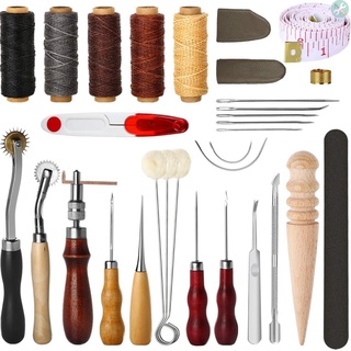 31 pzs kit de costura de cuero/herramientas de costura de cuero diy/kit de costura a mano con groover awl dedal encerado