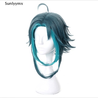 [sul] aniem genshin impact xiao 40 cm verde mixto cosplay peluca trenzada pelo sintético ymx (9)