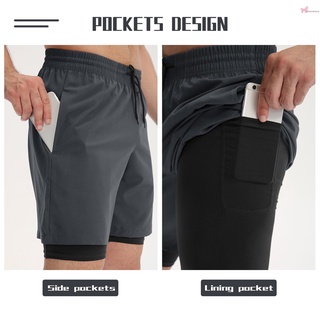 Pantalones cortos deportivos 2 en 1 bolsillo elástico transpirable baloncesto correr Fitness atleta gimnasio pantalones cortos (9)