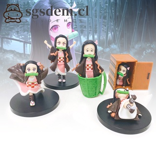 5pcs demon slayer figura juguetes mini kamado nezuko modelo adornos pvc coleccionable anime acción personaje modelo