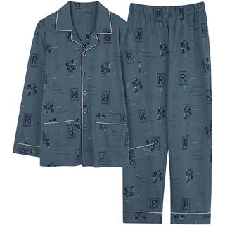 Los hombres pijamas, los hombres pijamas conjunto de algodón ropa de dormir traje de noche Casual suave de manga larga masculino pijamas ropa de hogar 2 piezas (1)