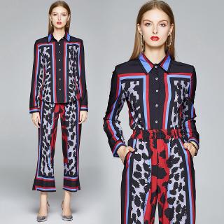 mujer nueva moda leopardo 2020 impreso camisas + pantalones traje ropa ropa