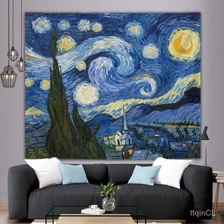 Tejido De Estilo Europeo Del Norte De Vincent Van Gogh Pintura Al Óleo Cielo Estrellado Tapiz Dormitorio Internet Celebridad Transmisión En Vivo Estudiante Pared Decorativa (5)