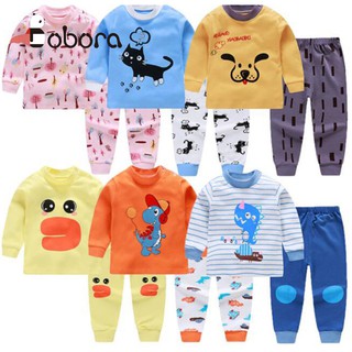 bobora bebé niños niñas de dibujos animados animal impresión trajes conjunto de manga larga blusa tops+pantalones ropa de dormir pijamas