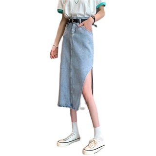 Cintura alta lateral hendidura falda de mezclilla mujer verano 2021 (5)
