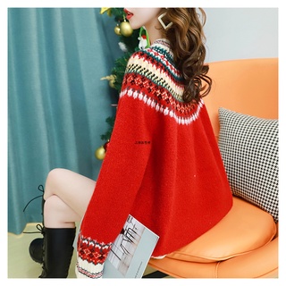 Listo Stock _ Navidad Rojo Suéter De Las Señoras Retro Suelto Prendas De Punto Estilo Occidental De Moda Interior Camisa Jersey