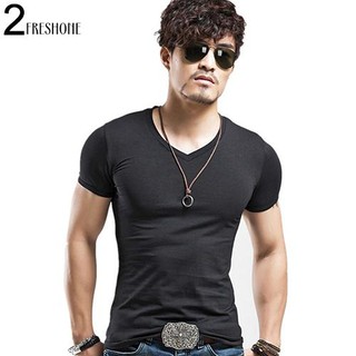 freshone - camiseta ajustada elástica para hombre, cuello en v, manga corta (4)