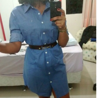 mujer señora denim jeans botón de manga larga fiesta camiseta blusa mini vestido (5)