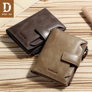 DIDE High Quality Short Zipper c0in Purse Men's Wallets Brand Genuine Leather Wallets Card Holder Mens Purse Free Gift Box