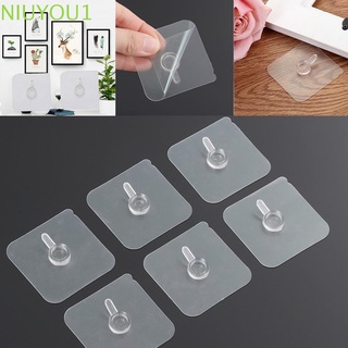 NIUYOU 10Pcs Strong Seamless Adhesive Hooks Home & Living Storage Hanger Photo Frame Hook Cross Stitch No Drill Waterproof Transparent Household Poster Wall Hanger