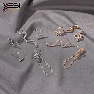 XESI Conjunto de pendientes de gran oferta, conjunto de personalidad de cinco piezas lleno de pendientes de diamantes en forma de serpiente, pendientes de estilo callejero de estilo punk (2)