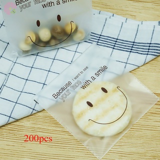 200 piezas linda bolsa de embalaje sonriente paquete de alimentos galletas autoadhesivas galletas Snack bolsas de pastelería