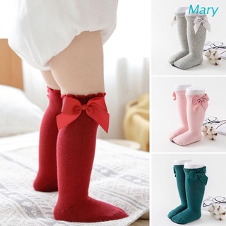 Mary recién nacido bebé niñas rodilla calcetines altos lindo Bowknot Color sólido niño princesa volantes algodón transpirable tubo largo medias regalos de 0-7 años de edad