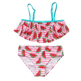Niñas Split Bikini traje de baño rayas sandía impresión niños volantes traje de baño/bebés Ourfairy88.Br (2)