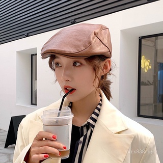 Black PU leather hat advance hats women's autumn and winter Korean style Japanese style all-matching peaked cap artistic