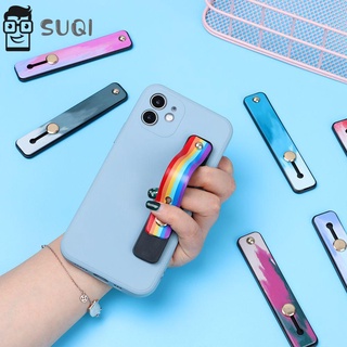 Suqi Multi-función anillo de dedo titular portátil de la correa de dedo soporte arco iris teléfono agarre Universal Push Pull telescópica banda de muñeca de silicona soporte de teléfono