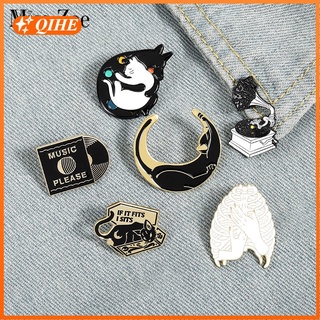 Starry Night Collection Enamel Pins Phonograph Cat Moon Box Badges Custom Brooches Bag Clothes Lapel Pin Punk Black Jewelry (1)