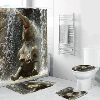 Vonl - juego de 4 cortina de ducha de elefante, resistente al agua, poliéster, antideslizante, alfombras de baño, juego de tapa de inodoro, 12 ganchos, 72 x 72 pulgadas