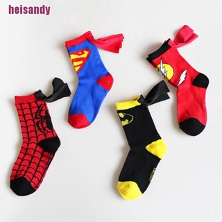 [Hei] calcetines para niños capa superman spiderman niños niñas cosplay calcetines deportivos 581M