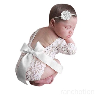 Bebé profundo V sin respaldo ropa recién nacido foto de encaje mameluco diseño hueco fotografía ropa ranchotion