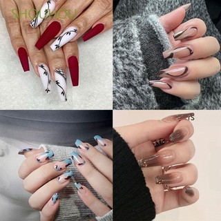 SHOUHOU 24pcs/Box French Ballerina Coffin False Nails Detachable Fake Nails Wearable Artificial Manicure Tool Press On Nails Full Cover Nail Tips