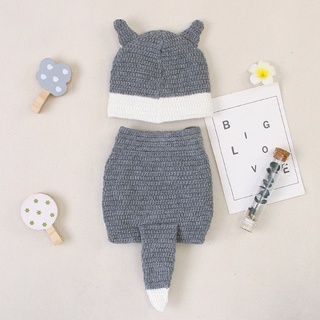 Cind tejer suave sombrero pantalones conjunto de ropa de bebé accesorios lindo Animal Bebe recién nacido fotografía Prop (4)