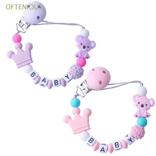 OFTENIOUS Baby Care Pacifier Clip Non-toxic Nipple Feeding Pacifiers Chain Cute Bear Colorful Silicone Chew Toy Baby Teething Soother Beaded