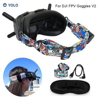 yolo durable correa de cabeza almohadilla de protección para dji fpv gafas v2 reemplazo diadema drone accesorios con agujero de batería ajustable graffiti color banda elástica
