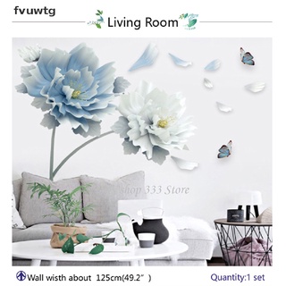 fvuwtg grande blanco azul flor loto mariposa extraíble pegatinas de pared 3d arte pegatinas cl