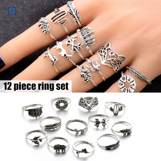 12 piezas de anillos de hojas de aleación de galvanoplastia proceso geométrico anillo vintage simple moda para mujeres y hombres