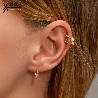 XESI Venta caliente temperamento clip de oreja de tres piezas hueco perla geométrica sin pendientes perforados pendientes de clip de hueso