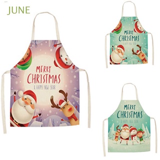 JUNE Xmas Decoration Home Kitchen Baking Cleaning Apron Printed Pinafore Christmas Apron Santa Claus Apron Cooking Supplies Linen Merry Christmas Body Cleaning Protection