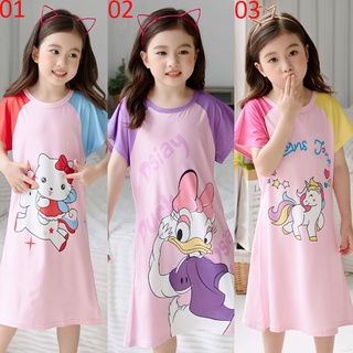Moda lindo niños camisón ropa de dormir niña de dibujos animados Prited vestido de manga corta pijamas ropa de hogar