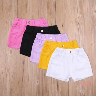 Pantalones cortos de mezclilla Para niñas/shorts elásticos de color sólido Para verano de 2 a 8 años