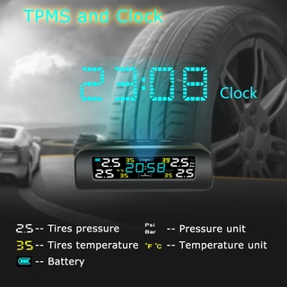 TY17 TY18 Car TPMS Solar Auto Tire Pressure Monitoring System with Clock