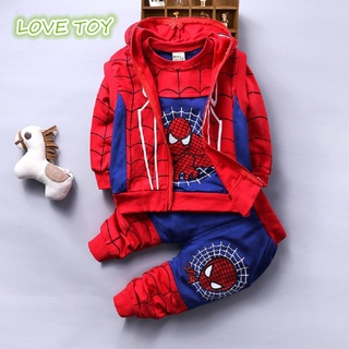 Nkodok 3PCS niños suéter conjunto de 1-4 años de edad niños bebé de dibujos animados araña impresión cremallera suéter (1)