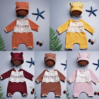Cind 2 piezas de fotografía recién nacido Props lindo oreja gorra mameluco Kit mono niños foto tiro ropa trajes bebé sombrero conjunto de mono
