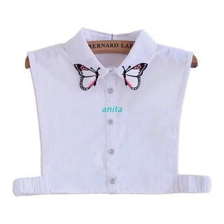 ANT Women Butterfly Embroidery Lapel Fake Collar Button Detachable Half Shirt Dickey