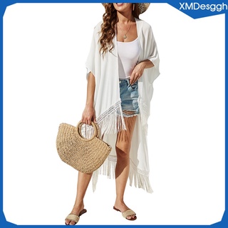 mujer verano bohemio frente abierto largo kimono cardigan playa cubrir hasta