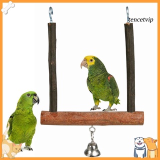 SG--Wood Pet Bird Parrot Bell Cage Hanging Swing Stand Grinding Paw Play Chew Toy