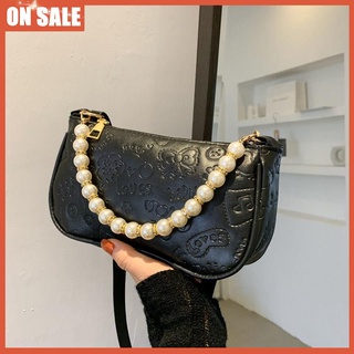 ℗▬French niche high-quality pearl underarm baguette bag female 2021 new summer western style one-shoulder diagonal small bag