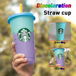 2021 reutilizable starbucks cambio de color tazas frías vaso de plástico con tapa reutilizable taza de plástico 24 oz verano colección riseera.cl