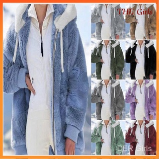 Otoño e invierno nuevo abrigo de felpa suelta de manga larga cremallera abrigo con capucha para las mujeres (1)
