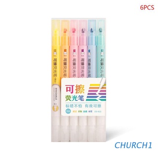 church 6 pzs rotulador borrable de doble cabeza/marcador pastel líquido/lápiz fluorescente/dibujo/papelería
