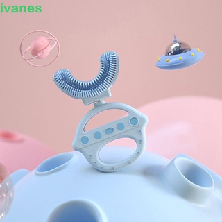 Ivanes 2-12 años Manual de cerdas suaves bebé niños en forma de U cepillo de dientes de bebé niños cepillo de dientes de silicona/Multicolor