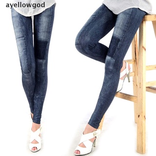 [ayellowgod] leggings elásticos de mezclilla flaco para mujer pantalones vaqueros pantalones leggings [ayellowgod]