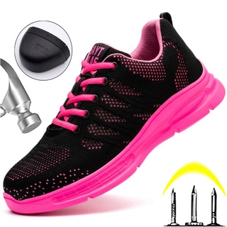 2021 nuevo rosa zapatos de trabajo de las mujeres zapatillas de deporte de acero del dedo del pie zapatos Anti-golpes Anti-punción zapatos de seguridad hombre mujeres zapatos de protección