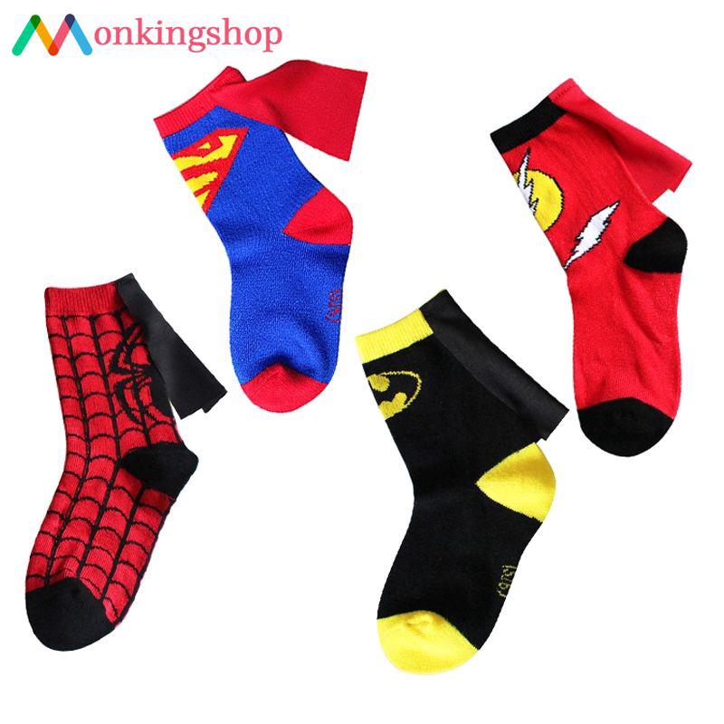 Calcetines de tubo medio para niños, cartón, Superman, Spiderman, niños, niñas, calcetines deportivos MSOP
